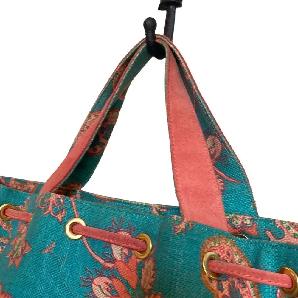 Buzz by Jane Fox Satchel Blue and Coral Paisley